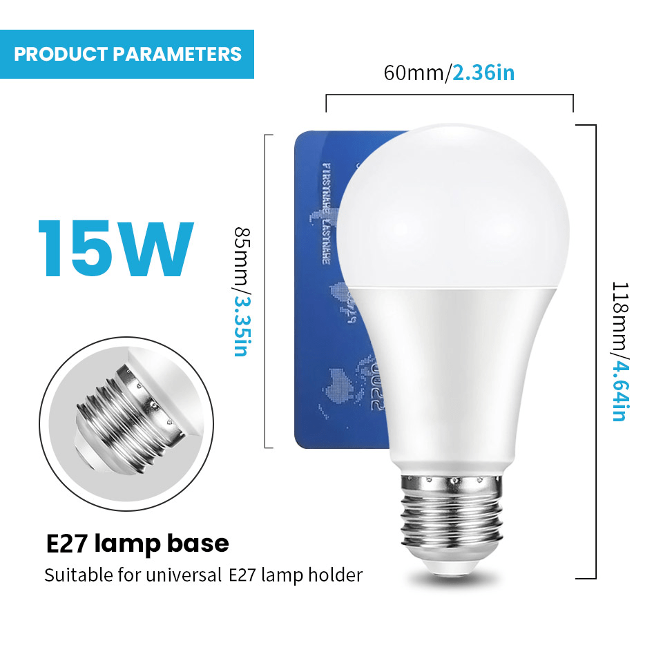 4-Pack of PIBAOGU LED bulbs, energy-saving 15W E27 Screw Base, flicker-free, globe-shaped for home use (220V-265V)