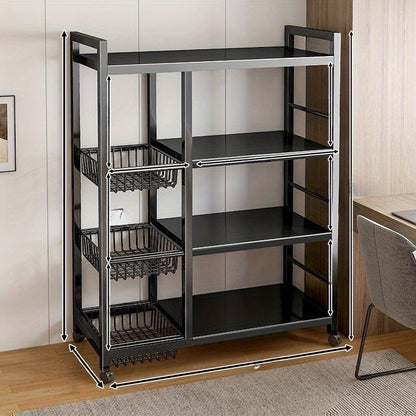 Sturdy Steel Kitchen Storage Rack with Adjustable Stabilizer - Multi-Level Open Shelving for Microwave & Appliances, Ready to Use with No Assembly Needed