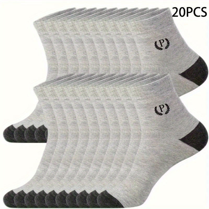 20/50pcs Men's Breathable Crew Socks - Moisture-Wicking, Trendy Sport & Casual Wear