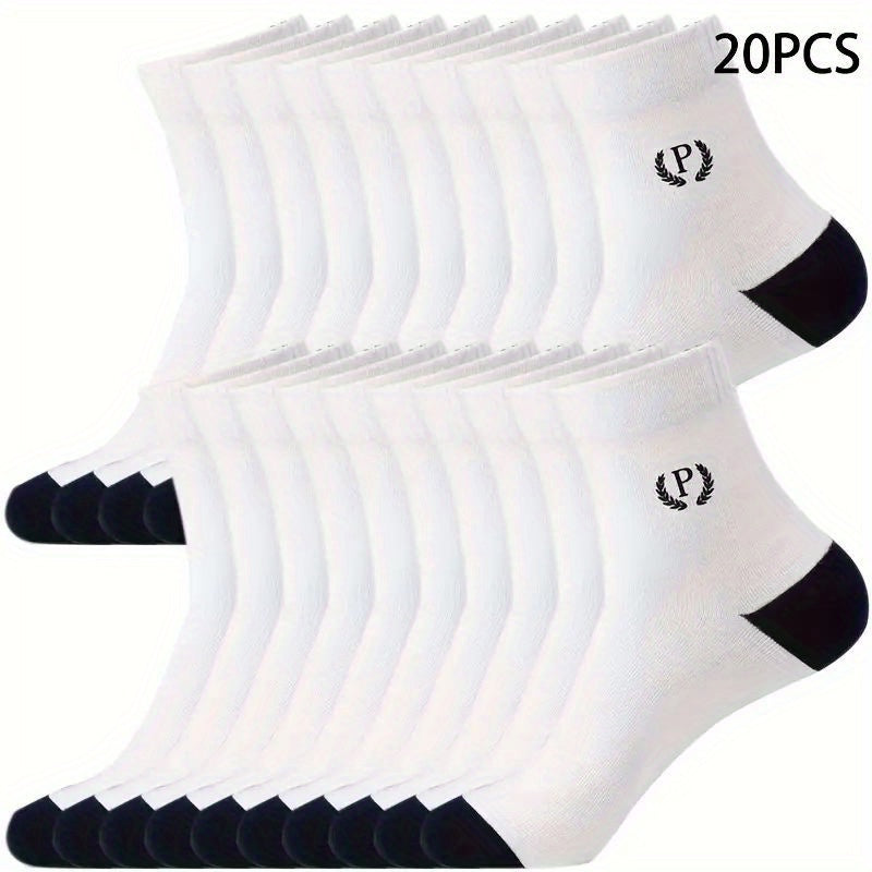 20/50pcs Men's Breathable Crew Socks - Moisture-Wicking, Trendy Sport & Casual Wear