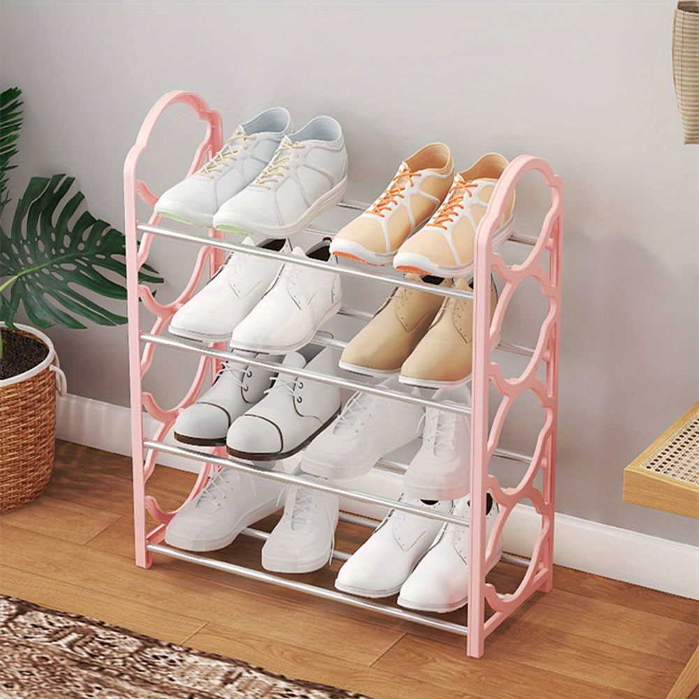 Simple to assemble, this white hexagonal 4-tier metal shoe rack organizer is designed to save space in your entryway or hallway.