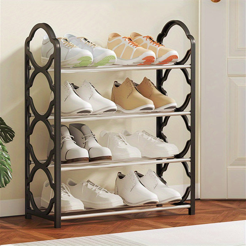 Simple to assemble, this white hexagonal 4-tier metal shoe rack organizer is designed to save space in your entryway or hallway.