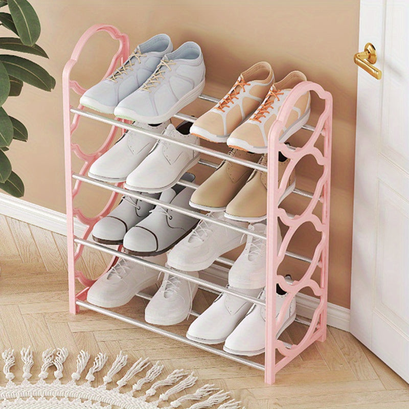 Simple to assemble, this white hexagonal 4-tier metal shoe rack organizer is designed to save space in your entryway or hallway.