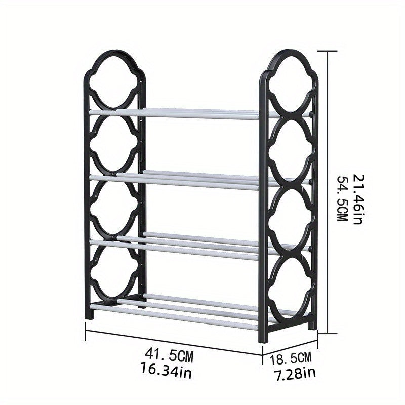 Simple to assemble, this white hexagonal 4-tier metal shoe rack organizer is designed to save space in your entryway or hallway.