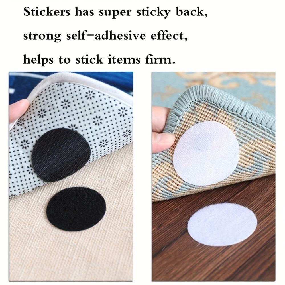 30 Sets of Non-Slip Rug Gripper Tape - Reusable, Washable Stickers for Securely Placing Rugs, Perfect for Home and Office, Can Also Be Used for Sofa Cushions in Round, Square, and Star Shapes, Includes Anti-Slip Strap