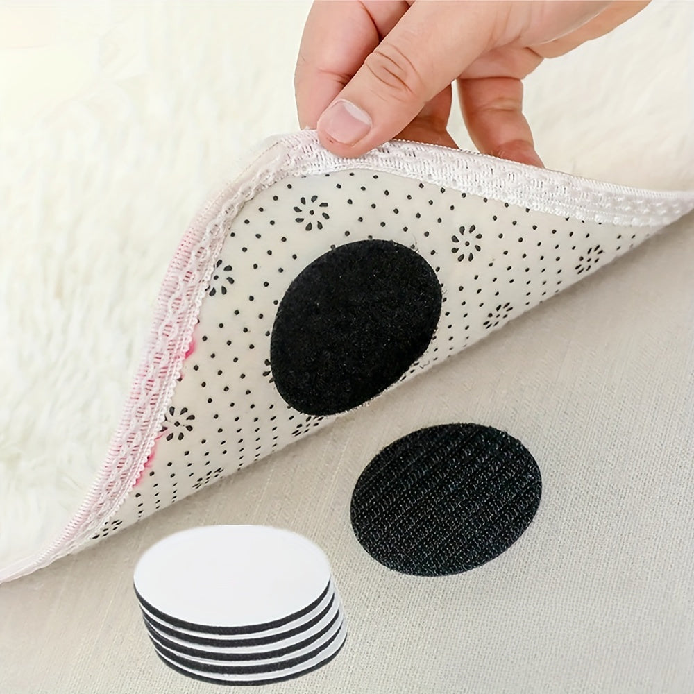 30 Sets of Non-Slip Rug Gripper Tape - Reusable, Washable Stickers for Securely Placing Rugs, Perfect for Home and Office, Can Also Be Used for Sofa Cushions in Round, Square, and Star Shapes, Includes Anti-Slip Strap