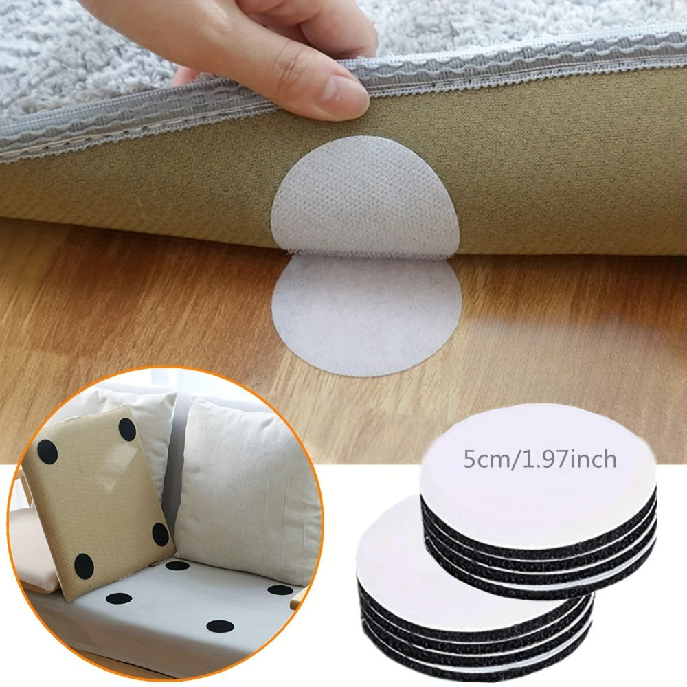 30 Sets of Non-Slip Rug Gripper Tape - Reusable, Washable Stickers for Securely Placing Rugs, Perfect for Home and Office, Can Also Be Used for Sofa Cushions in Round, Square, and Star Shapes, Includes Anti-Slip Strap