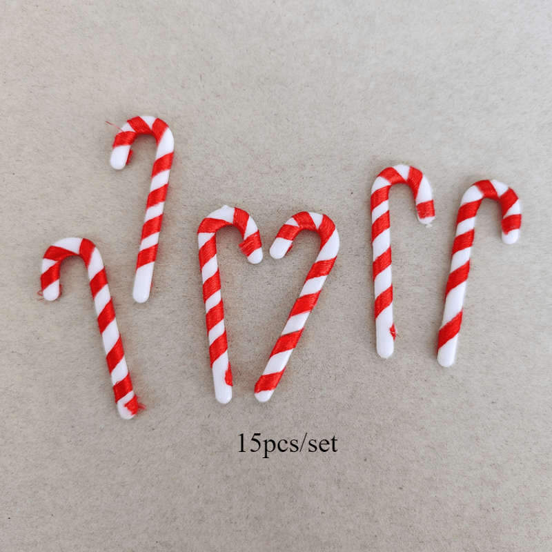 15 mini Christmas candy canes with Santa Claus theme, red and white ornaments for tree and party decor.