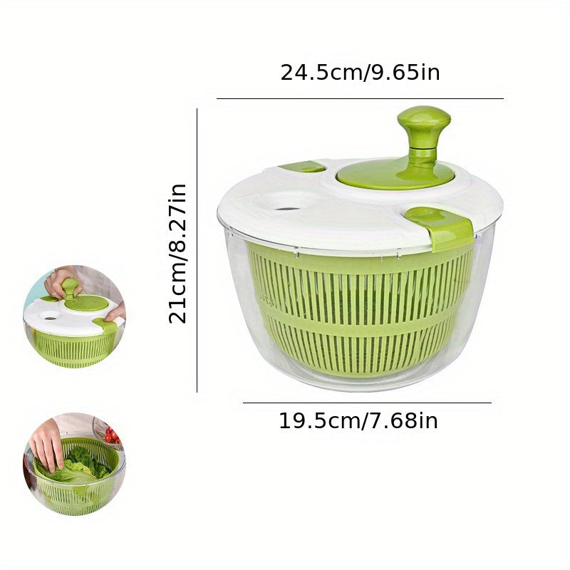 Multifunctional salad spinner and colander for easy meal prep, manually operated with drainer basket.