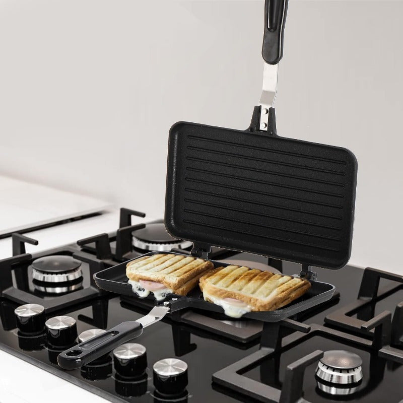 Multi-functional Non-Stick Sandwich Maker Pan with Handle - Double-Sided Aluminum Grill for Evenly Toasted Sandwiches, Waffles & More - Effortless Cleaning, Safe for Dishwasher