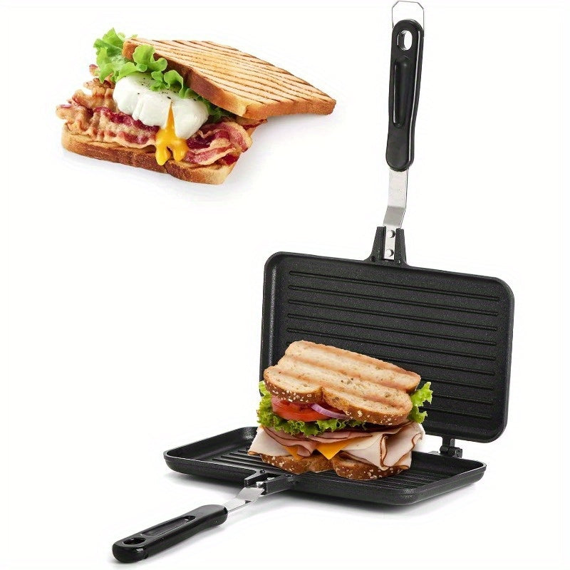 Multi-functional Non-Stick Sandwich Maker Pan with Handle - Double-Sided Aluminum Grill for Evenly Toasted Sandwiches, Waffles & More - Effortless Cleaning, Safe for Dishwasher