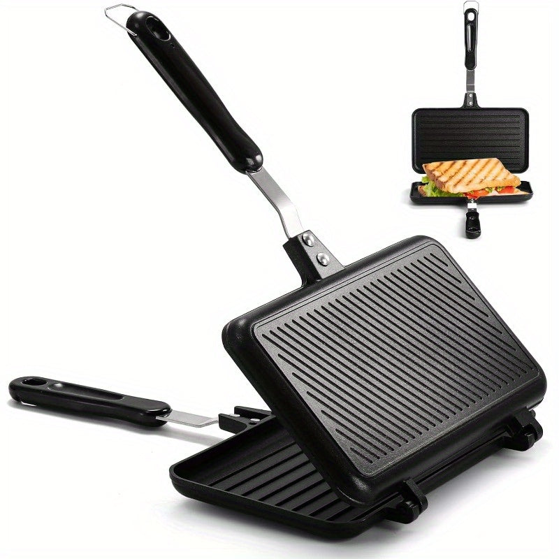 Multi-functional Non-Stick Sandwich Maker Pan with Handle - Double-Sided Aluminum Grill for Evenly Toasted Sandwiches, Waffles & More - Effortless Cleaning, Safe for Dishwasher