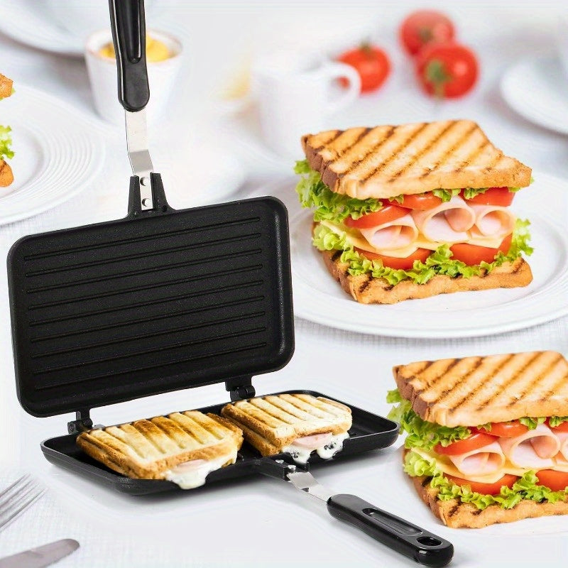 Multi-functional Non-Stick Sandwich Maker Pan with Handle - Double-Sided Aluminum Grill for Evenly Toasted Sandwiches, Waffles & More - Effortless Cleaning, Safe for Dishwasher