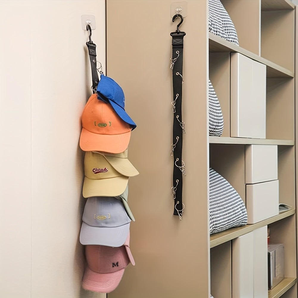 Baseball Cap Storage Organizer with Eight Clips, Holds up to 16 Hats - Hat Rack with Storage Hooks