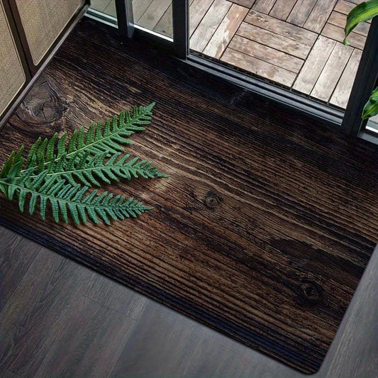 Wood Print Fern Pattern Doormat, Machine Washable Polyester Mat for Home Decor, Slip-Resistant PVC Backing, Rectangular Indoor Entryway Rug for Bathroom, Kitchen, Living Room - Decorative Floor Mat