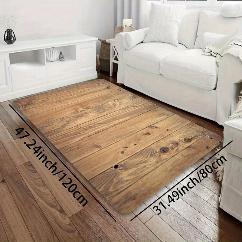 Durable Polyester Retro Wood Grain Area Rug - Multipurpose and Easy to Clean, Ideal for Various Areas of the Home - Non-Slip PVC Backing for Stability, Suitable for Living Room, Bedroom, Kitchen, and Beyond - Can also be used in Esports Room, Bathroom