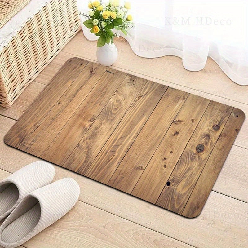 Durable Polyester Retro Wood Grain Area Rug - Multipurpose and Easy to Clean, Ideal for Various Areas of the Home - Non-Slip PVC Backing for Stability, Suitable for Living Room, Bedroom, Kitchen, and Beyond - Can also be used in Esports Room, Bathroom