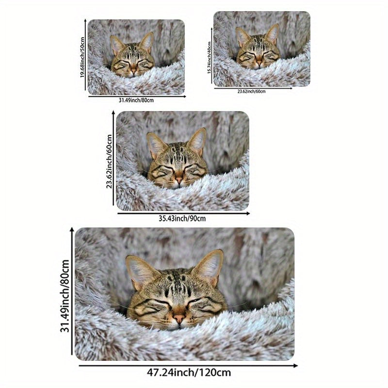 Soft Cat Print Plush Doormat, Easy-to-Clean Polyester Floor Mat with Non-Slip Backing for Living Room, Bedroom, Bathroom, Kitchen - Thick and Stylish Entryway Rug