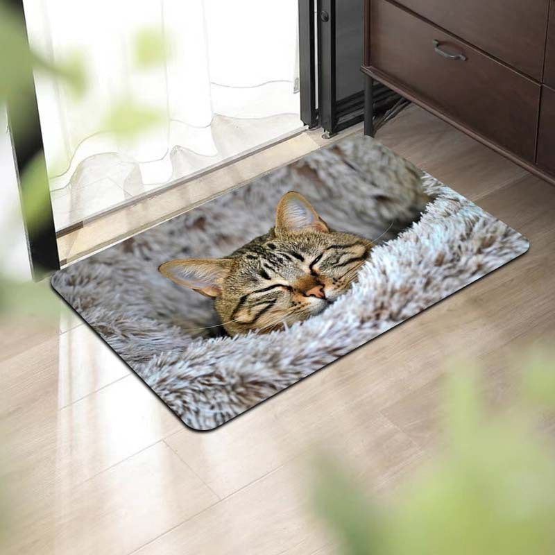 Soft Cat Print Plush Doormat, Easy-to-Clean Polyester Floor Mat with Non-Slip Backing for Living Room, Bedroom, Bathroom, Kitchen - Thick and Stylish Entryway Rug