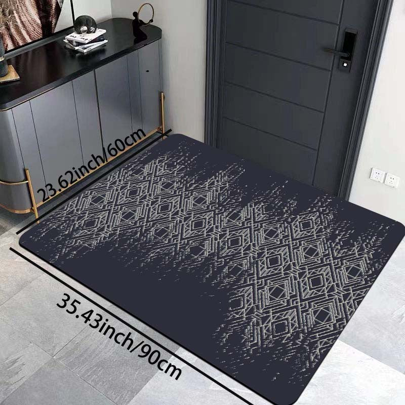 Polyester door mat with a simple diamond geometric pattern, measuring 1 piece and 8mm thick. Suitable for a gaming room, bathroom, kitchen, living room, or bedroom. Features a PVC backing and is machine-made, making it washable for easy maintenance.