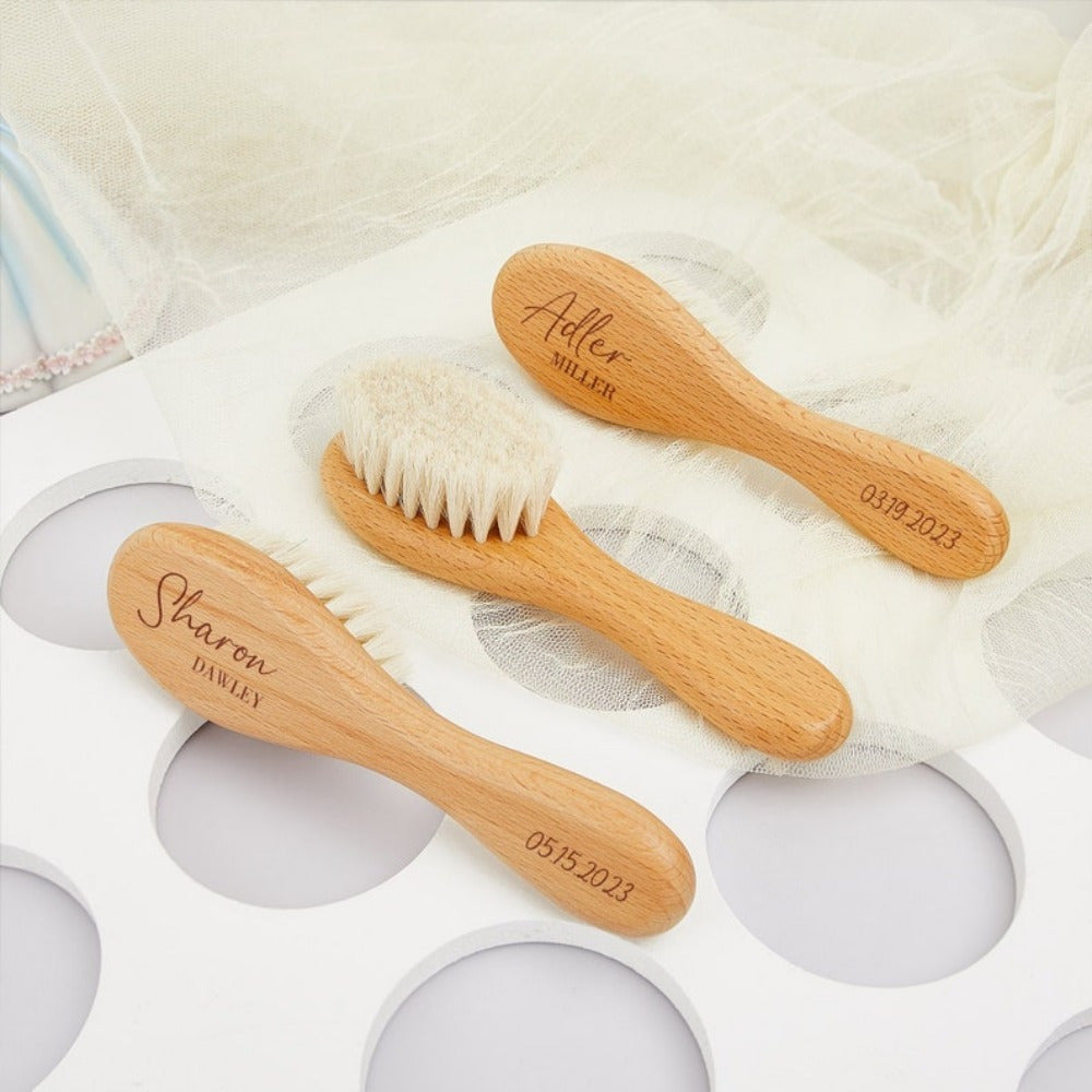 Acrylic Wooden Scalp Massager with Personalized Name and Birth Date for Kids - Ideal Birthday or Christmas Present for Infants