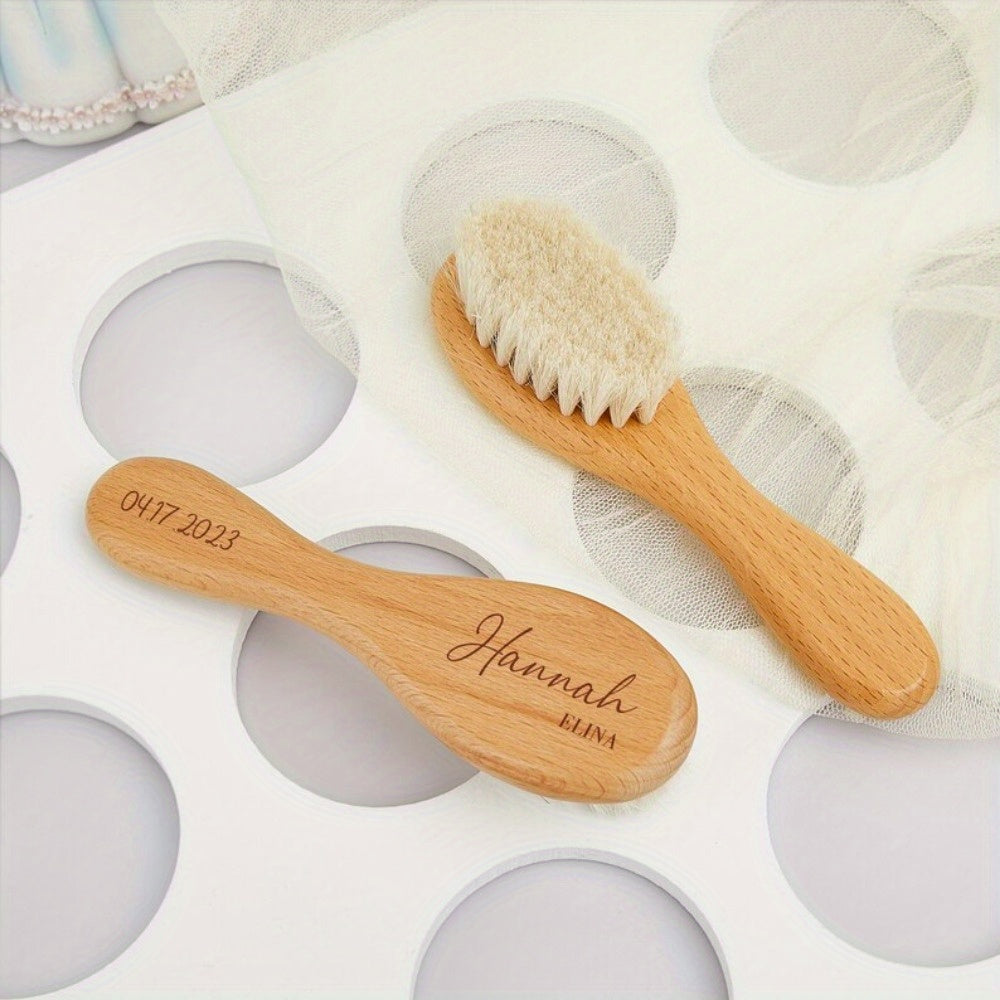 Acrylic Wooden Scalp Massager with Personalized Name and Birth Date for Kids - Ideal Birthday or Christmas Present for Infants