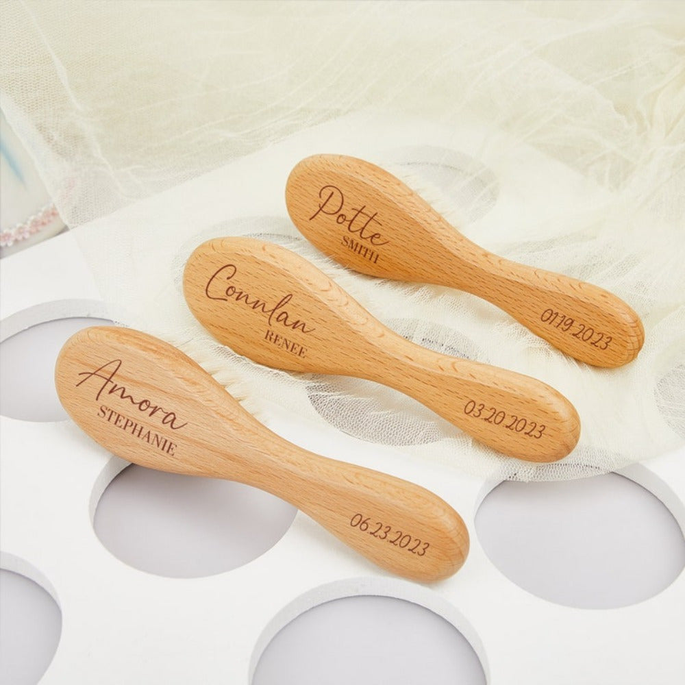 Acrylic Wooden Scalp Massager with Personalized Name and Birth Date for Kids - Ideal Birthday or Christmas Present for Infants