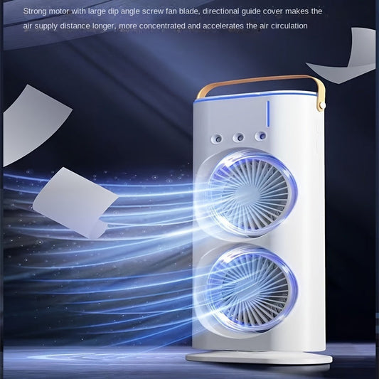 This USB-powered portable desktop air cooler is perfect for indoor and outdoor use. With refrigeration spray and humidification features, it is great for home, office, and dormitory use.