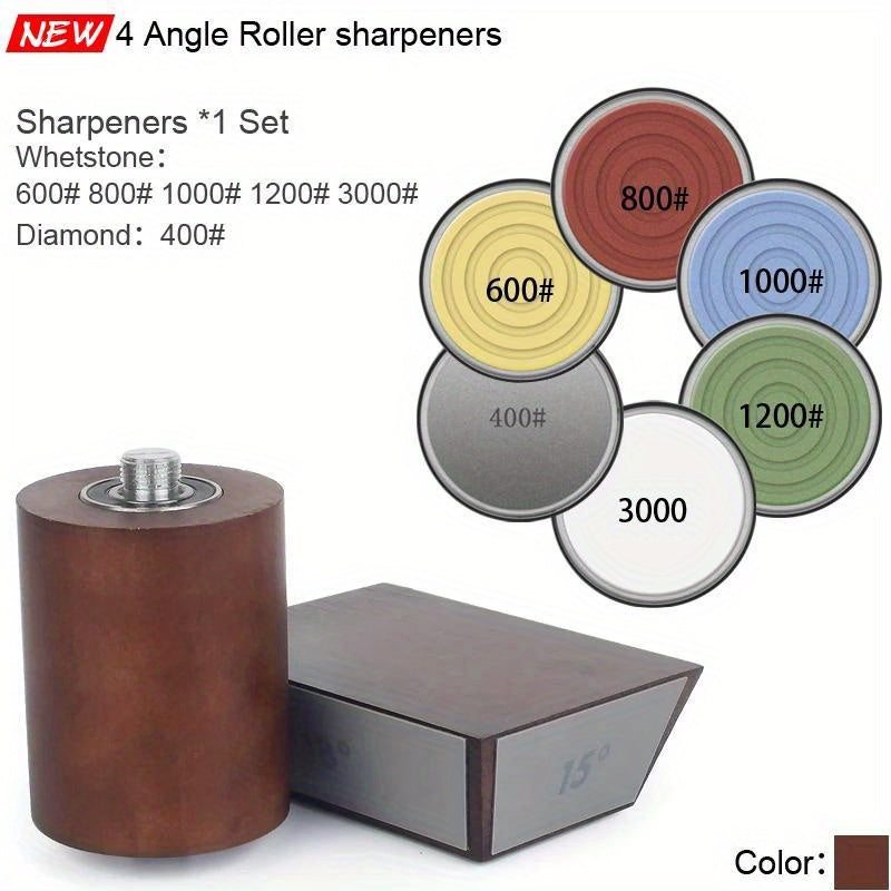 Professional grinding system diamond whetstone for a new wooden four-angle hob sharpener, offering sharpening angles of 15, 18, 20, and 22 degrees.