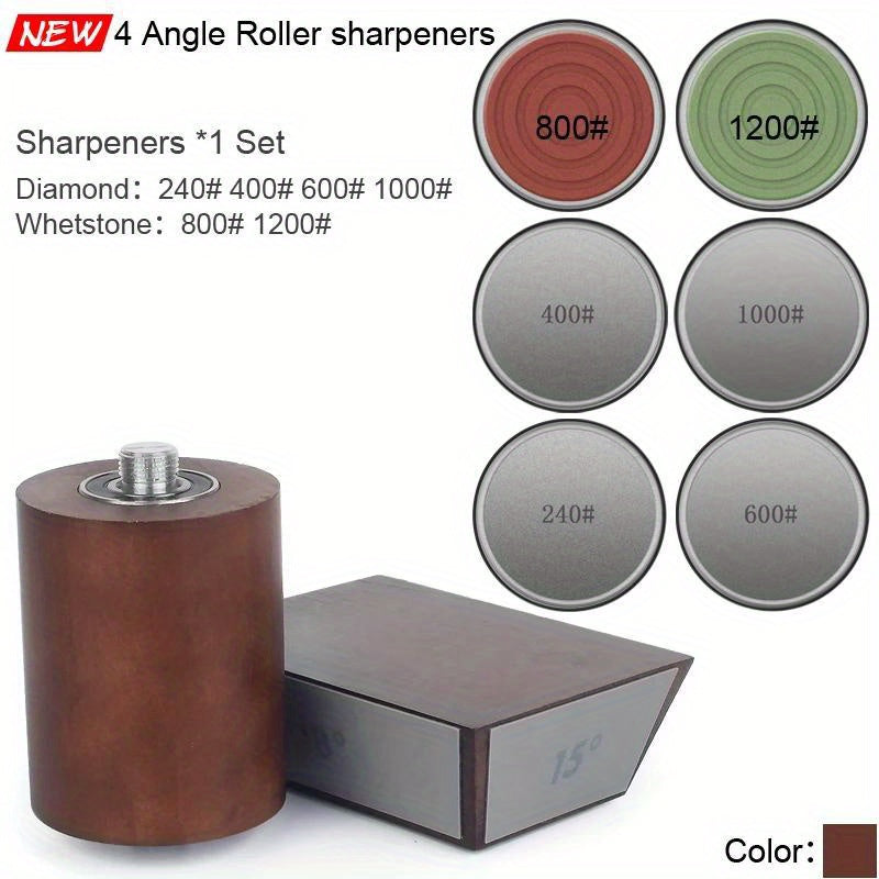 Professional grinding system diamond whetstone for a new wooden four-angle hob sharpener, offering sharpening angles of 15, 18, 20, and 22 degrees.