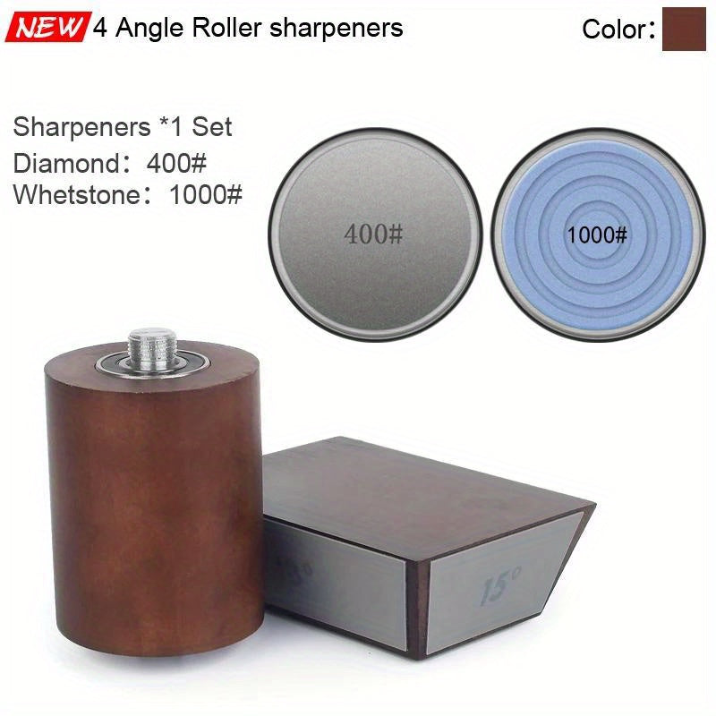 Professional grinding system diamond whetstone for a new wooden four-angle hob sharpener, offering sharpening angles of 15, 18, 20, and 22 degrees.