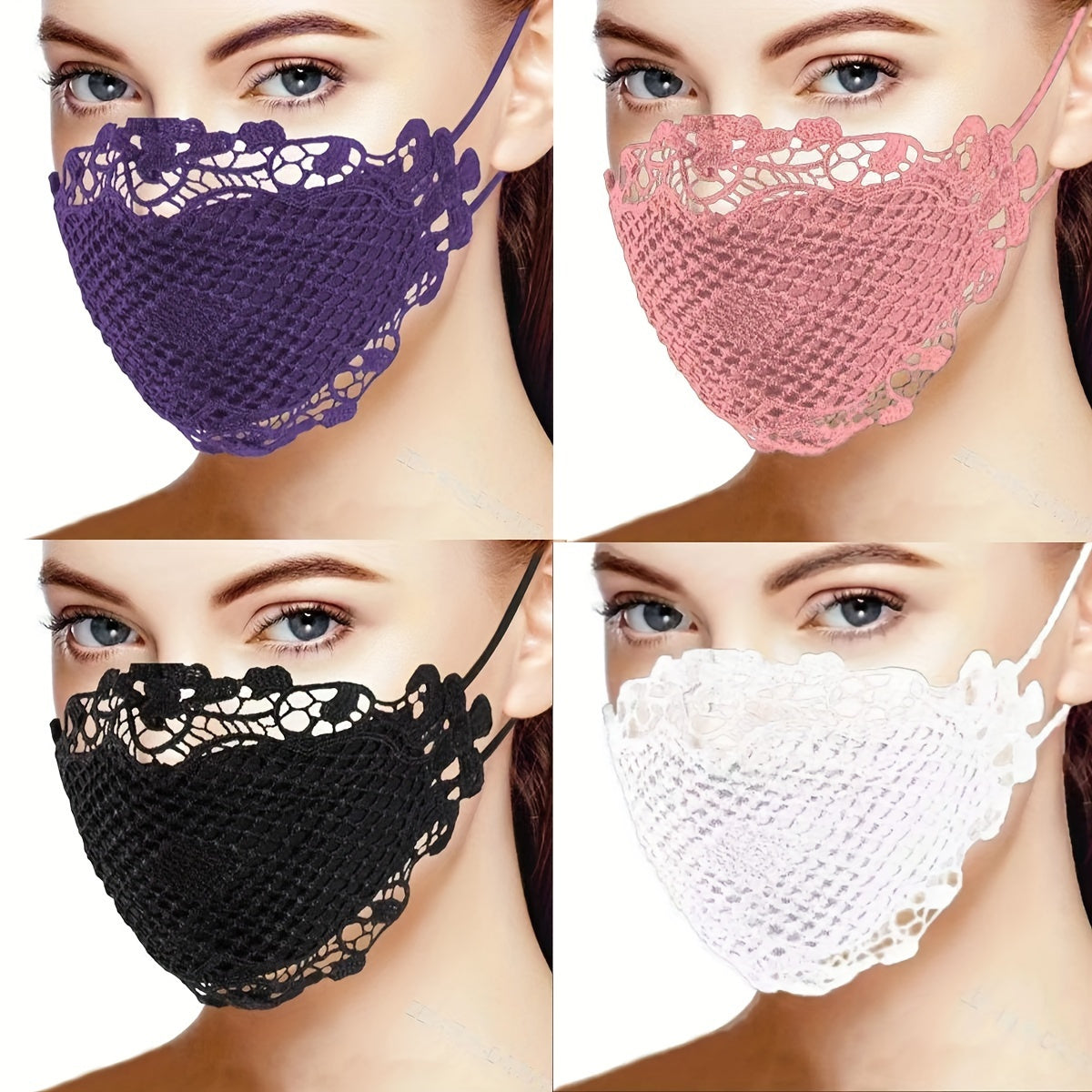 Set of 4 Lace Face Scarves for Women - Stylish, Breathable, and Windproof Knitted Face Covers with Sun Protection - Hand-Washable Embroidered Shields for Summer Activities, Driving, and Parties - Unique Design with No Stretch