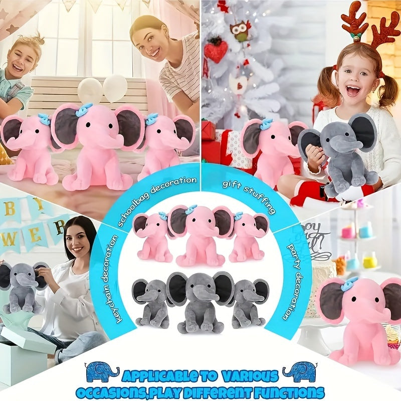 Soft and cuddly elephant plush toy, perfect for young children. Made of soft polyester, this is an ideal gift for both boys and girls. Great for parties and playtime. Available in bright pink and grey colors.