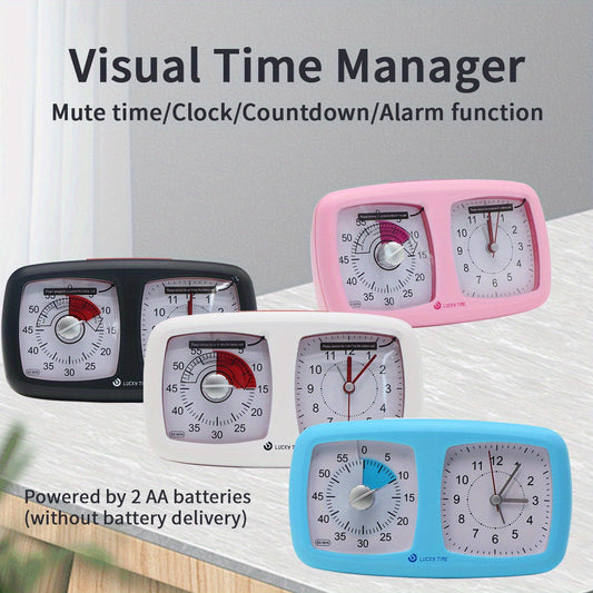 Two-in-One Dual Screen Visual Timer and Alarm Clock - Quiet, Battery-Powered Tool for Managing Time at Home, School, or Work (AA Batteries Sold Separately)