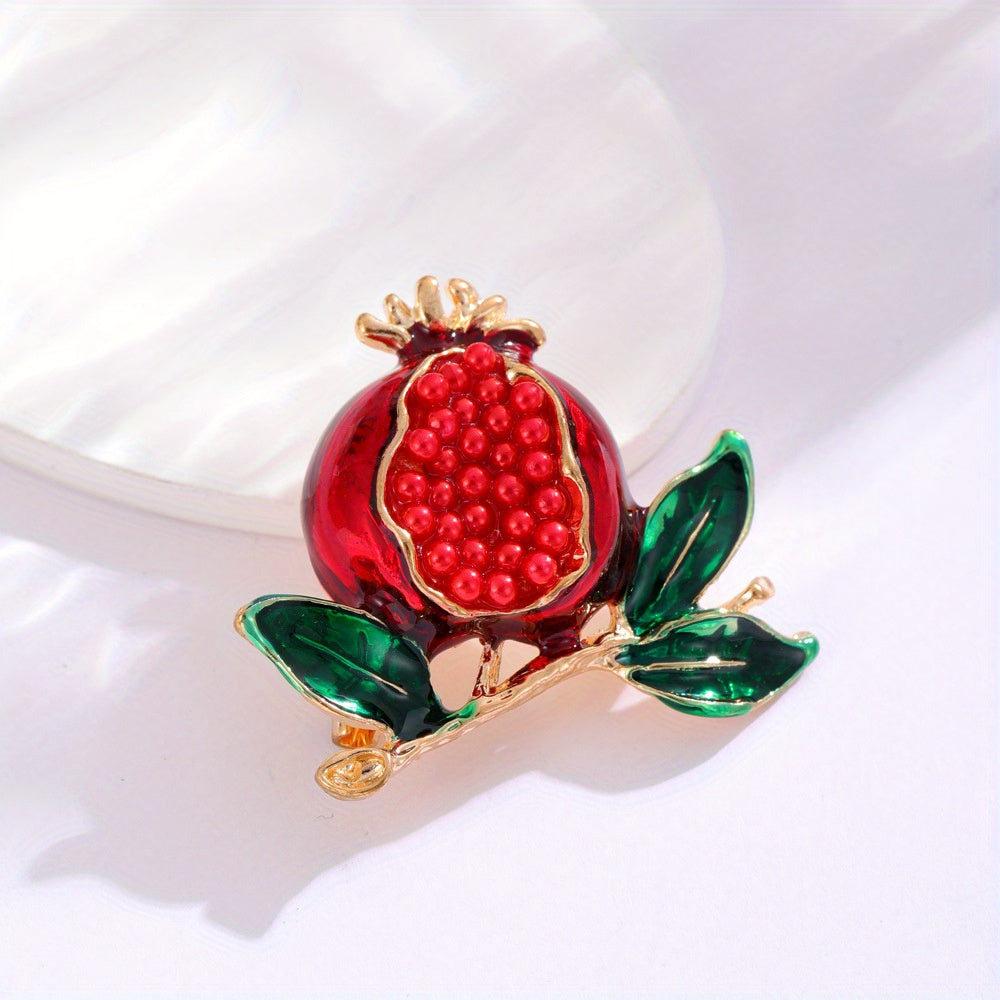 Stylish pomegranate brooch adorned with shimmering rhinestones, featuring a fruity emblem from the fruit series, a perfect accessory for any outfit.