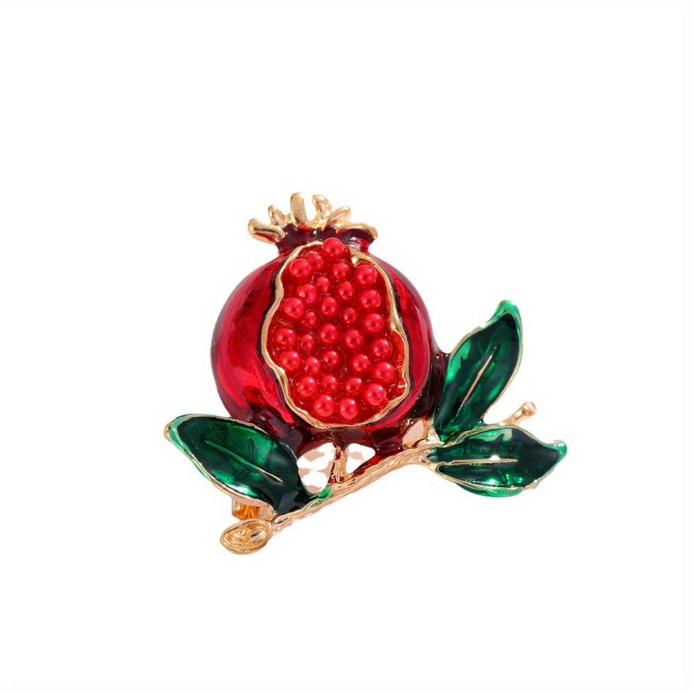 Stylish pomegranate brooch adorned with shimmering rhinestones, featuring a fruity emblem from the fruit series, a perfect accessory for any outfit.