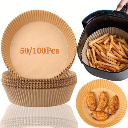 50 pieces of Non-Stick Air Fryer Liners in square shape, perfect for baking, roasting, and microwaving. These disposable muffin cups make cleanup a breeze, ideal for both home and commercial use.