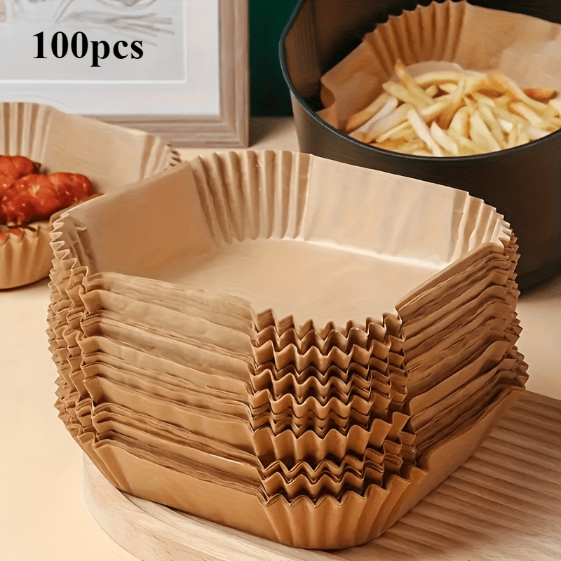 Bundle of 100 Non-Stick Square Air Fryer Liners - Versatile Pans for Baking, Roasting, and Steaming, Promoting Healthier Cooking and Easy Cleaning