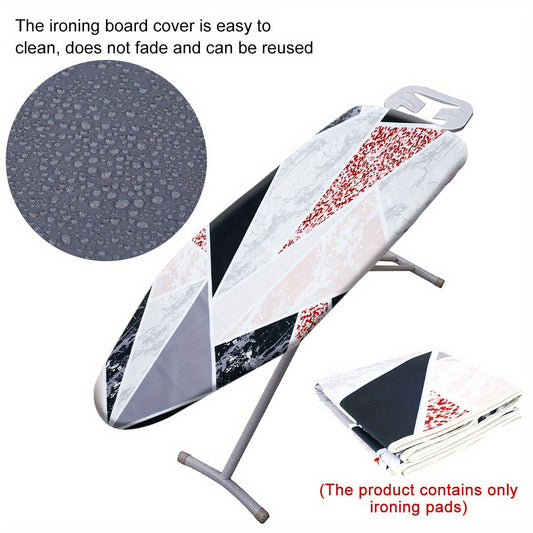 One piece Ironing Board Cover made of 100% cotton, measuring 139.7 X 50.8 cm. This Ironing Board Pad is Scorch Resistant and comes with Adjustable Ironing Board Protective Cloth with Elasticized Edges suitable for Home, Laundry, and Hotel use. The size