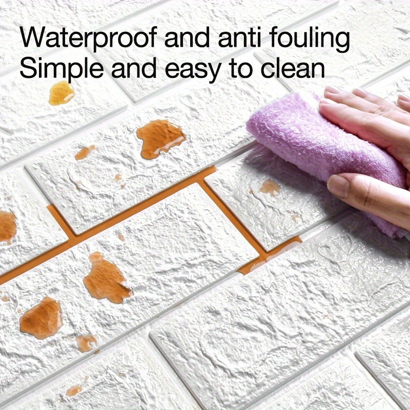 Self-adhesive 3D brick foam wall stickers, waterproof and moisture-proof. Easy to clean and cut, ideal for living rooms, kitchens, bedrooms, dorms, and offices. Stylish room accent for easy