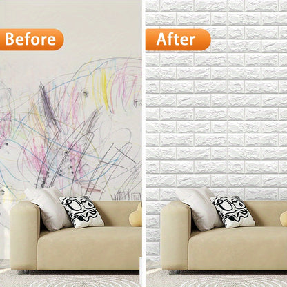 Self-adhesive 3D brick foam wall stickers, waterproof and moisture-proof. Easy to clean and cut, ideal for living rooms, kitchens, bedrooms, dorms, and offices. Stylish room accent for easy