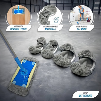 Set of 4 Reusable Mop Pads - Long-lasting and washable flat floor cloths with high absorption for both wet and dry cleaning. Easy to clean and a must-have household cleaning essential. Please note: Mop is not included.