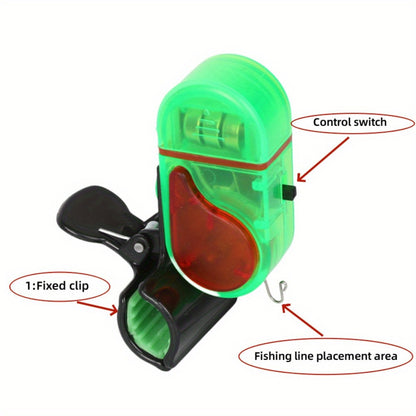 Battery-operated LED fishing alarm with sensitive sensor for outdoor fishing, suitable for 36V or below.