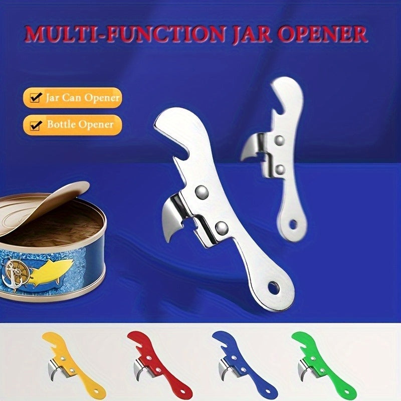 Stainless steel manual can and bottle opener - portable gadget for home, restaurant, and party use, in 5 colors.