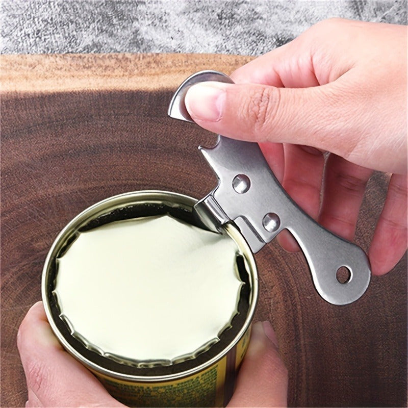 Stainless steel manual can and bottle opener - portable gadget for home, restaurant, and party use, in 5 colors.