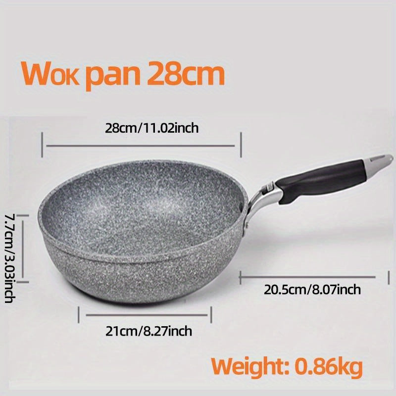 Home Frying Pan Set includes Non-Stick Pans in various sizes (28cm, 26cm, 24cm, and 20cm) suitable for use on Induction Cookers, Gas Stoves, and more. Perfect for cooking pancakes, eggs, and a variety of dishes.