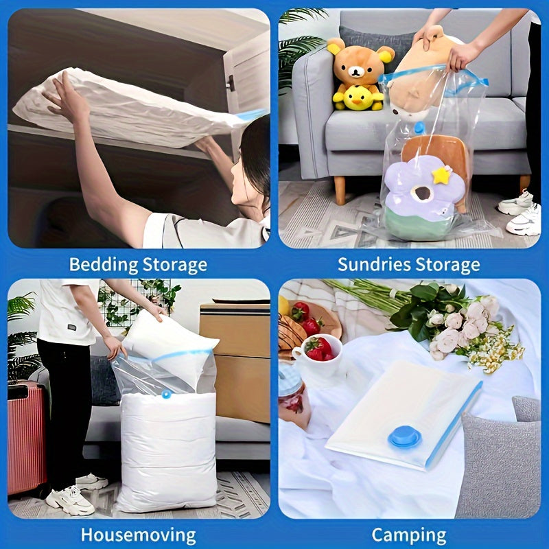 6 space-saving vacuum storage bags with hand pump for blankets, bedding, clothes, quilts, and duvets - reusable, portable, and airtight for home organization, travel, and closet storage.