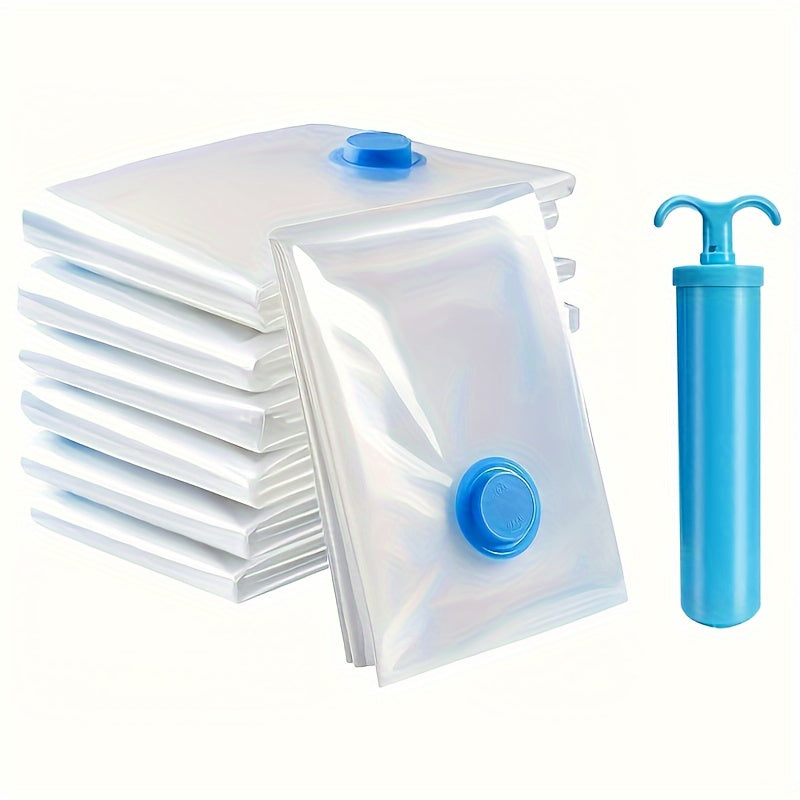 6 space-saving vacuum storage bags with hand pump for blankets, bedding, clothes, quilts, and duvets - reusable, portable, and airtight for home organization, travel, and closet storage.