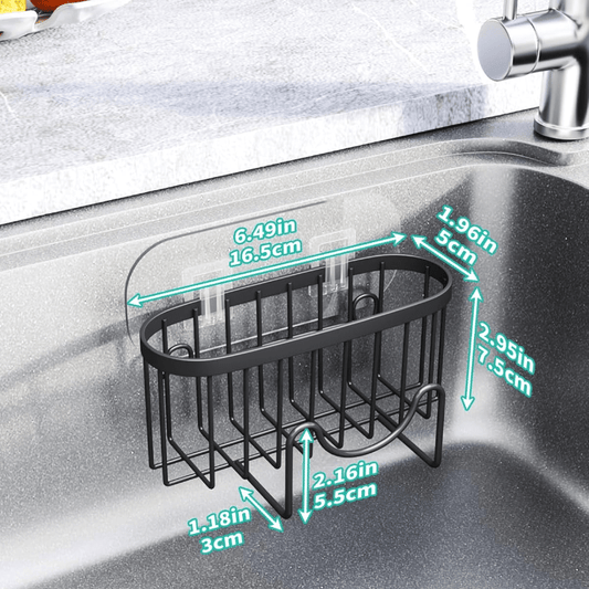 Stainless Steel Sink Caddy with Multi-functional M-shape Design for Sponge Draining, Two Mounting Options for Kitchen Sink Organization of Sponges, Brushes, Sink Plugs and Scrapers