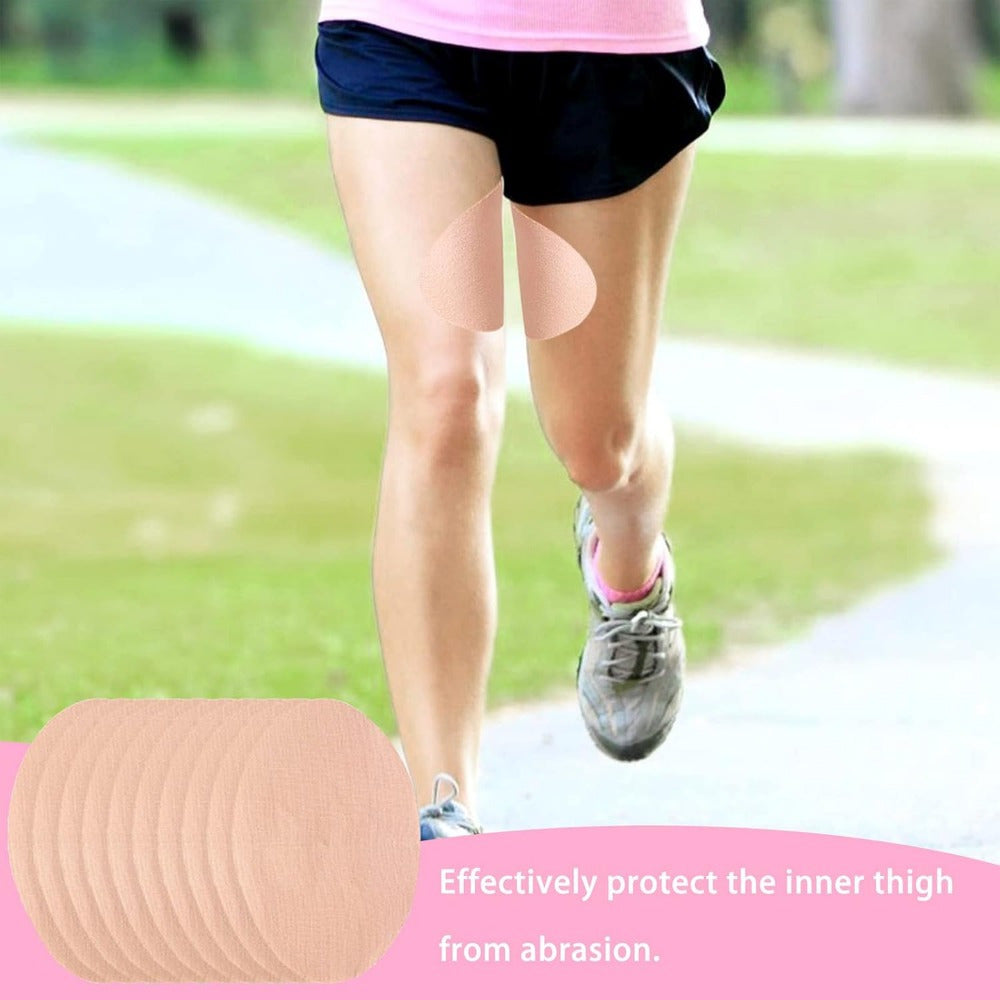 10-Pack of self-adhesive transparent thigh pads for friction prevention.